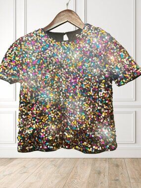 SHEIN Rainbow Sequin Sheer Mesh Party Top – Size 10Y
